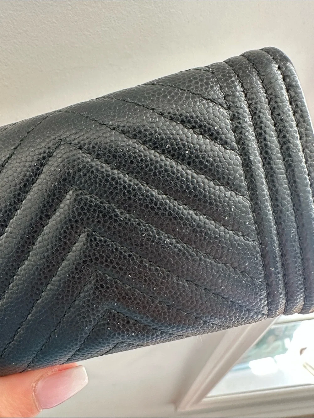 Chanel Black Caviar Chevron Compact Wallet